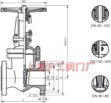 Z41H、Z41Y、Z41W 不銹鋼閘閥外形及結構尺寸示意圖